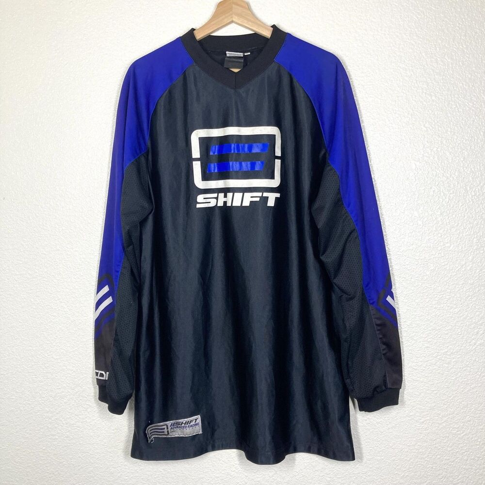 Shift Racing Motocross Jersey Mens Large Black Blue Recon Vented Long Sleeve